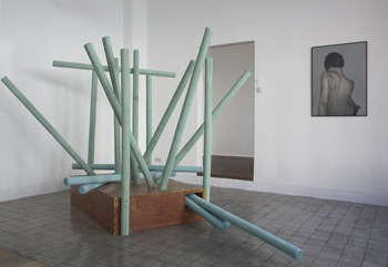 Axel Huber Ohne Titel  Skulptur Holz 2008, Siebdruck 100 x 70 cm 2008